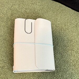 Soft Gray Leather Notebook with Blue Elastic Band